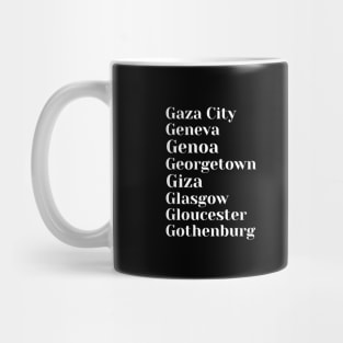 Great Cities starting with the letter, G, Mug, Mask, Pin Mug